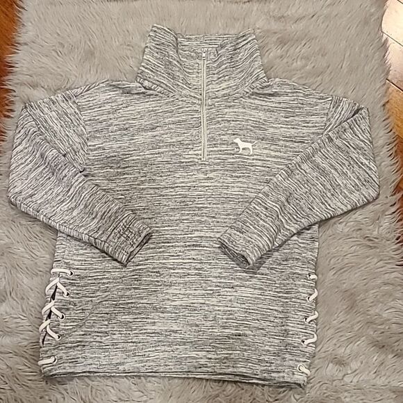 Pink by victoria secret gray quarter zip swtmeatshirt with lace up sides size xs - Picture 1 of 6